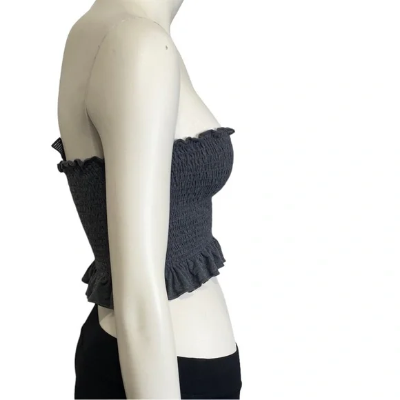 FOREVER 21 Gray Ruffle Trim Tube Top - L - Picture 3 of 6
